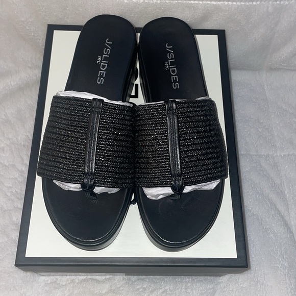 NWT J/SLIDES QUO Black Woven Wedge Sandal - Picture 8 of 15